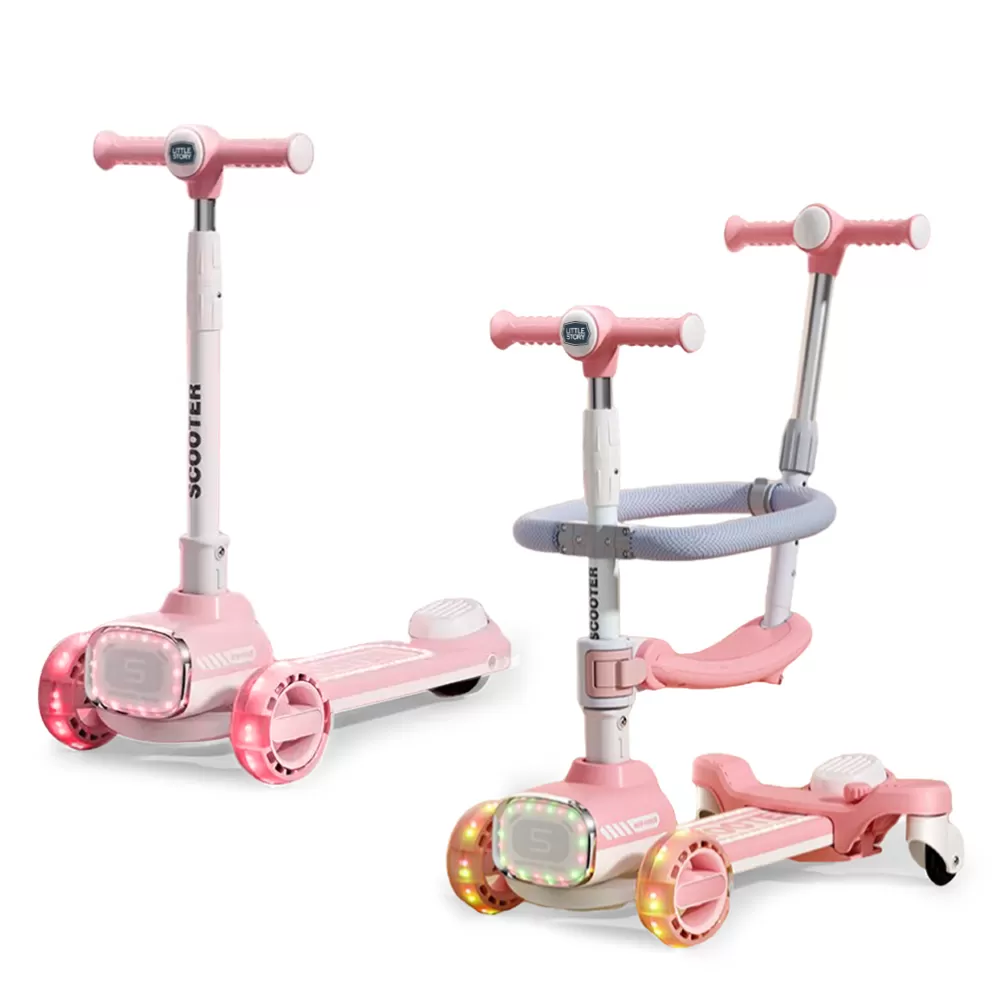 Little Story Kids Scooter w/ Ride On &amp; Push Handle - Pink