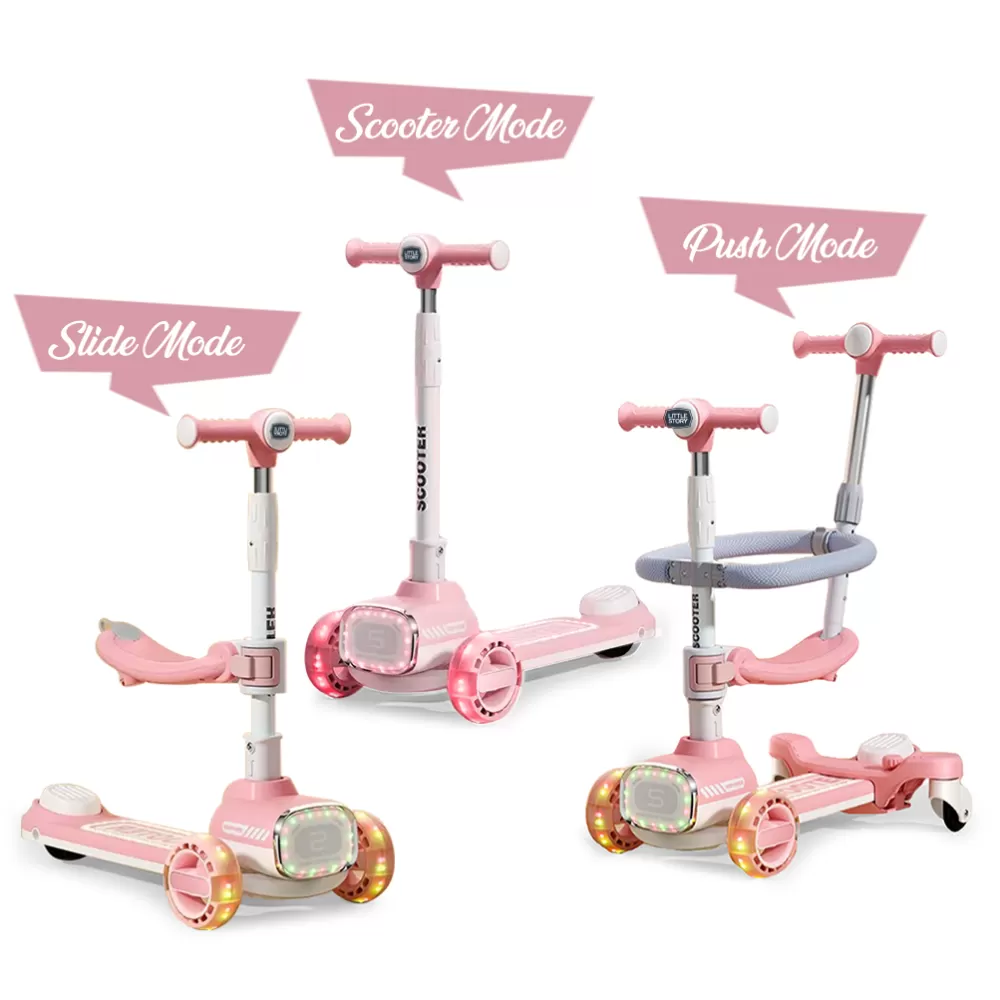 Little Story Kids Scooter w/ Ride On &amp; Push Handle - Pink