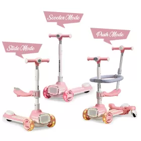 Little Story Kids Scooter w/ Ride On & Push Handle - Pink