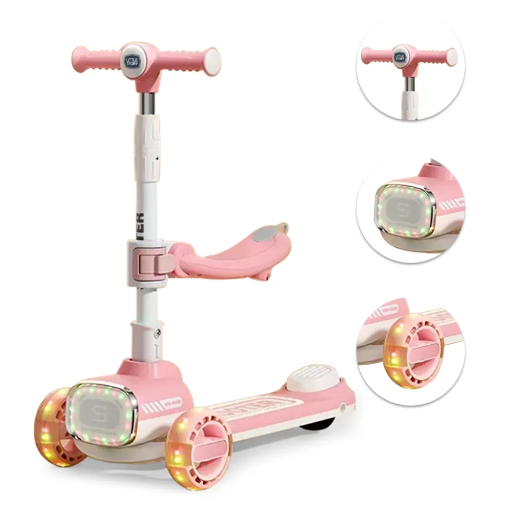 Little Story Kids Scooter w/ Ride On &amp; Push Handle - Pink