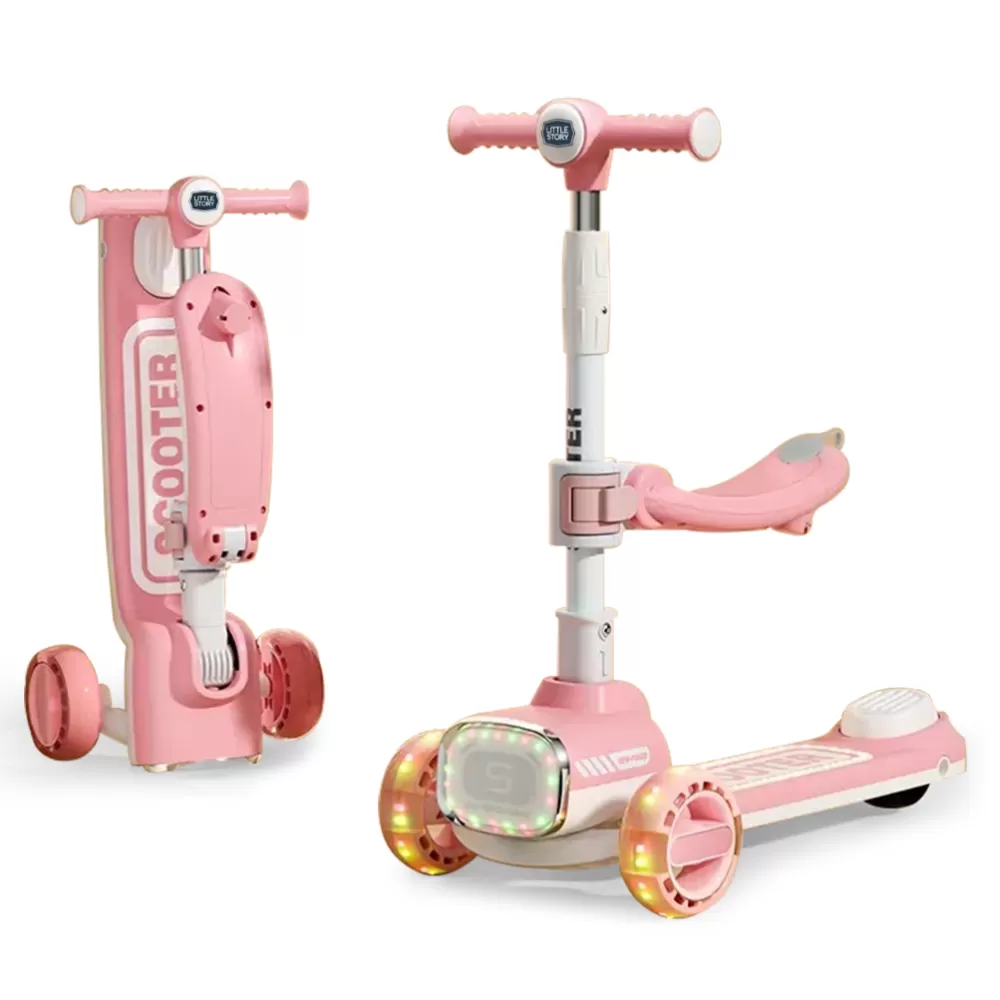 Little Story Kids Scooter w/ Ride On &amp; Push Handle - Pink