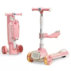 Little Story Kids Scooter w/ Ride On & Push Handle - Pink