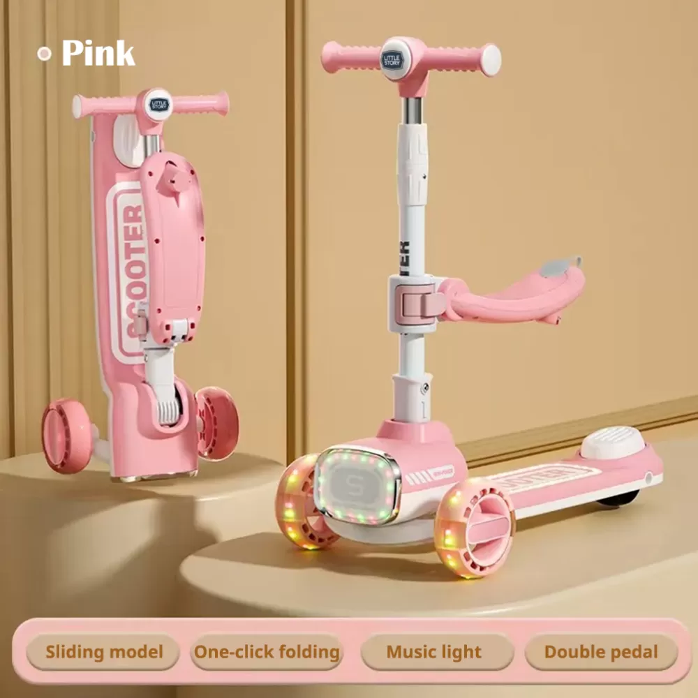 Little Story Kids Scooter w/ Ride On &amp; Push Handle - Pink