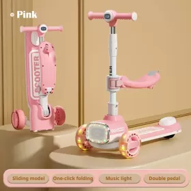 Little Story Kids Scooter w/ Ride On & Push Handle - Pink