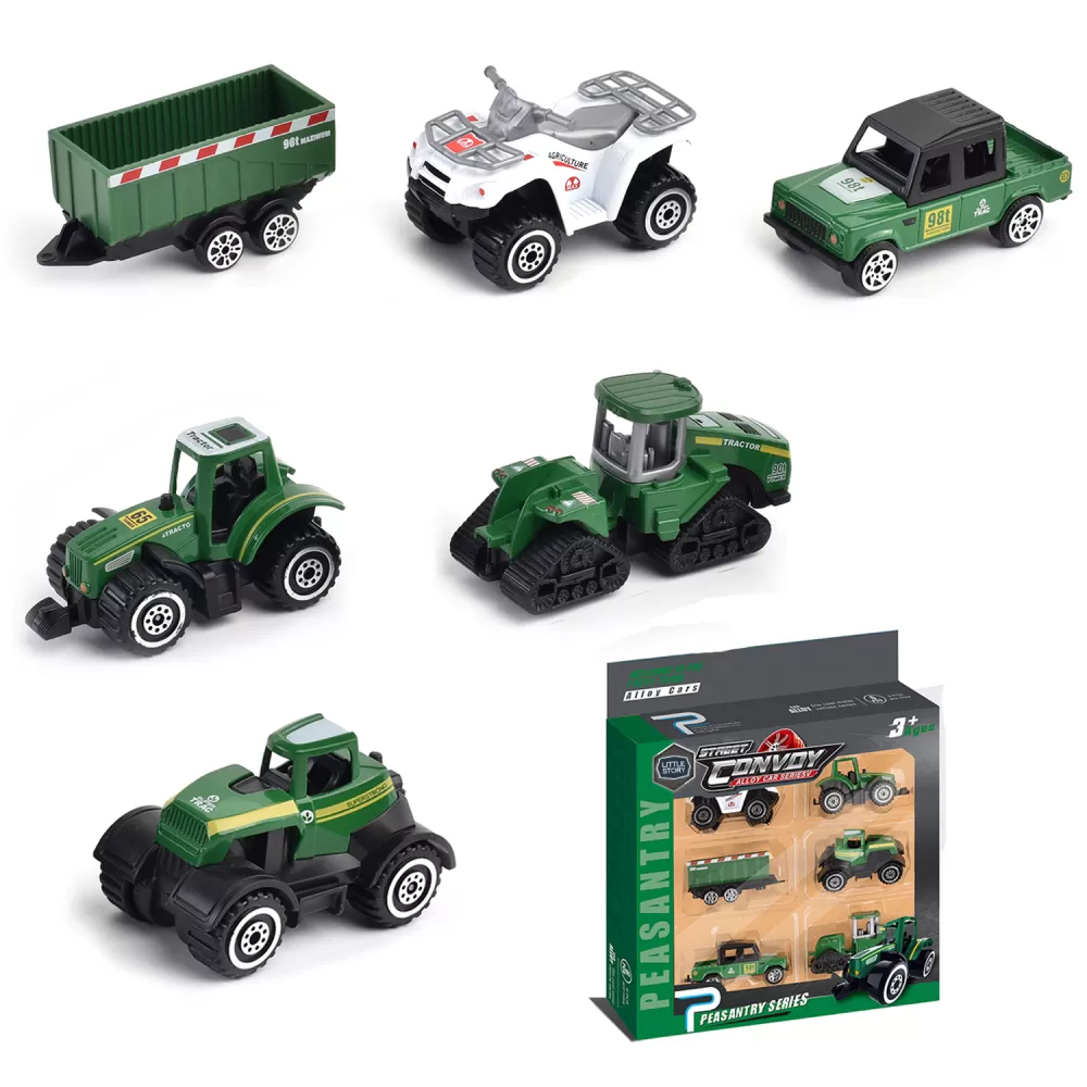 Little Story Alloy Sliding Farmer&#039;s Vehicle (6Pcs)-Multicolor