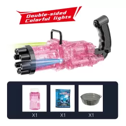 Little Story - 8 Holes Bubble Machine Kids Gun with Lights - Pink