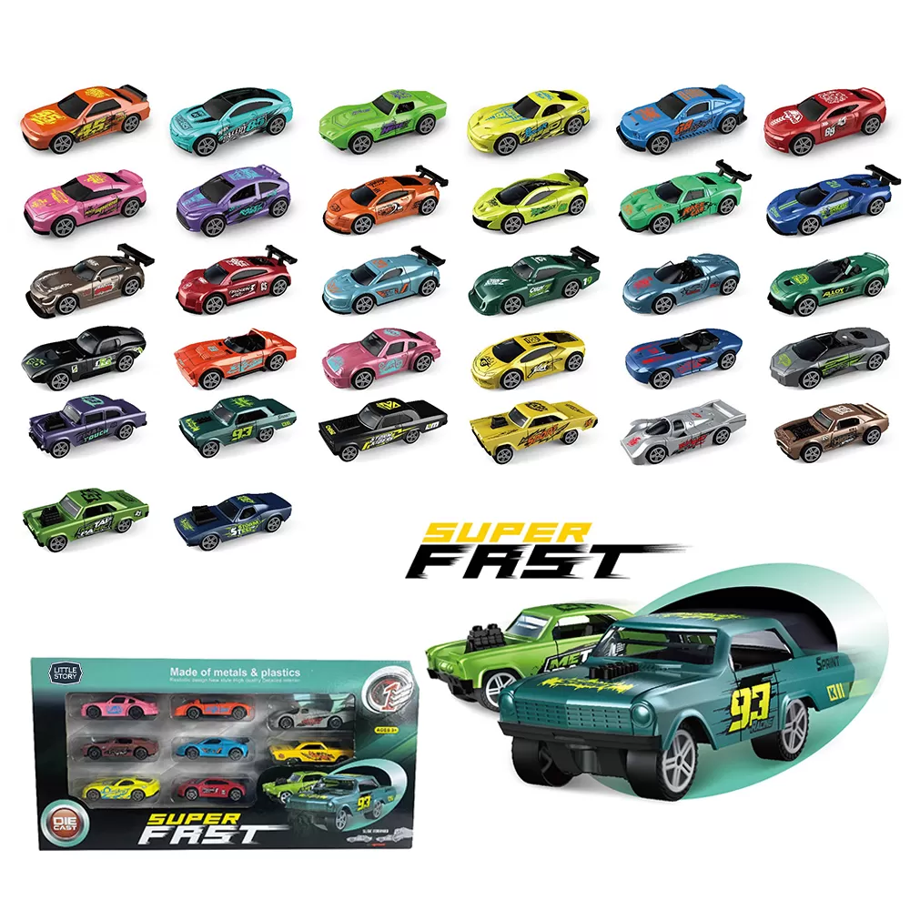 Little Story 8Pcs Slide Die Cast Toy Car Play Set