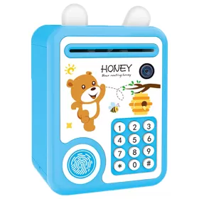 Little Story - Cute Piggy Bank wt Fingerprint Lock & Music - Bear Blue