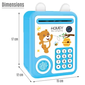 Little Story - Cute Piggy Bank wt Fingerprint Lock & Music - Bear Blue