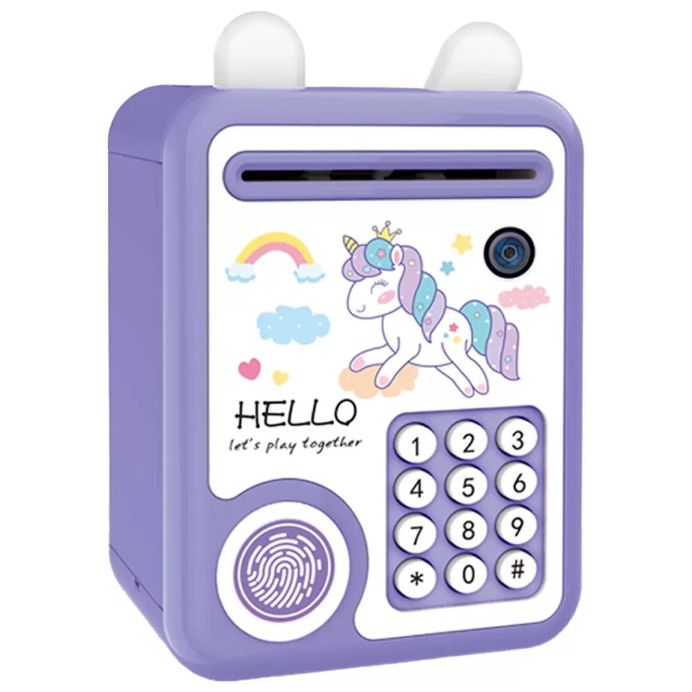 Little Story - Cute Piggy Bank wt Fingerprint Lock &amp; Music - Unicorn Purple