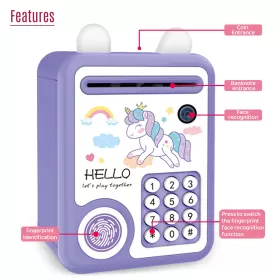 Little Story - Cute Piggy Bank wt Fingerprint Lock & Music - Unicorn Purple