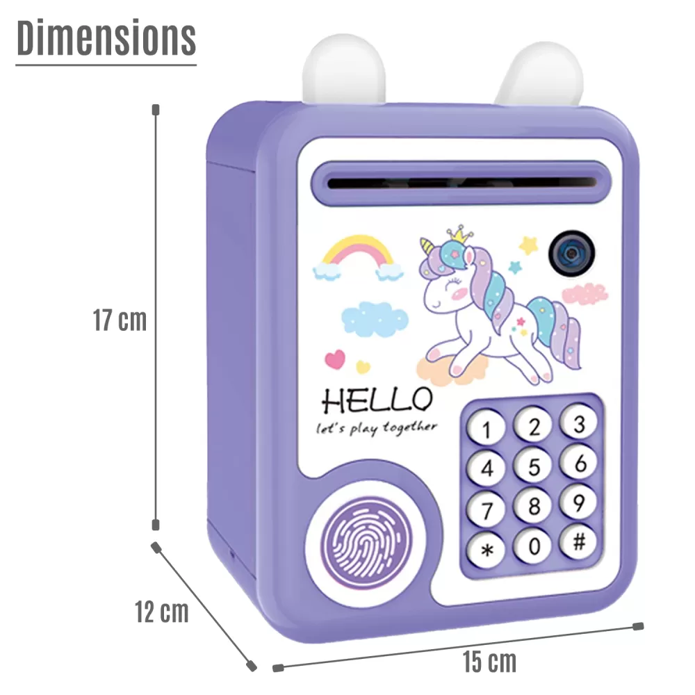 Little Story - Cute Piggy Bank wt Fingerprint Lock &amp; Music - Unicorn Purple