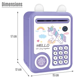 Little Story - Cute Piggy Bank wt Fingerprint Lock & Music - Unicorn Purple