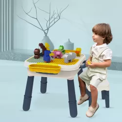 Little Story 4 In 1 Block Activity Table With Stool and Blocks - Blue