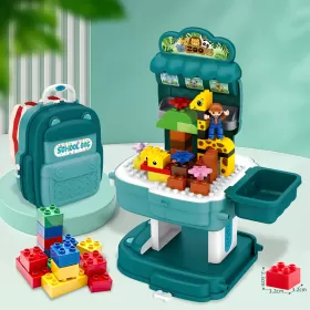 Little Story ROLE PLAY ZOOLOGICAL PARK WITH BLOCK TOY SET SCHOOL BAG (200 Pcs) - Green, 2 - IN - 1 Mode