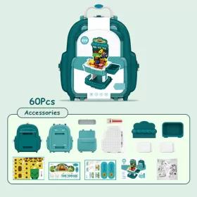 Little Story ROLE PLAY ZOOLOGICAL PARK WITH BLOCK TOY SET SCHOOL BAG (200 Pcs) - Green, 2 - IN - 1 Mode