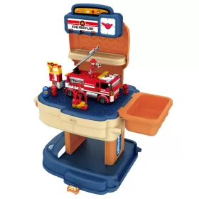 Little Story ROLE PLAY FIRE STATION WITH FIRE TRUCK AND BLOCK TOY SET SCHOOL BAG (223 Pcs) - Orange, 2 - IN - 1 Mode