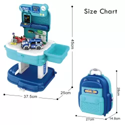 Little Story ROLE PLAY POLICE STATION WITH POLICE CAR AND BLOCK TOY SET SCHOOL BAG (219 Pcs) - Blue, 2 - IN - 1 Mode