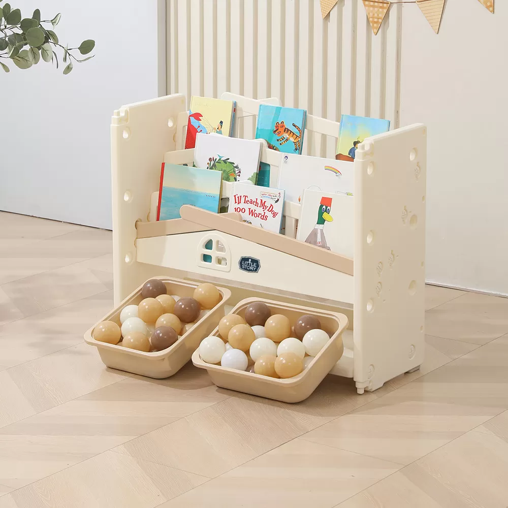 Little Story - Kids Bookshelf with 2 Toy Storage Bins - White