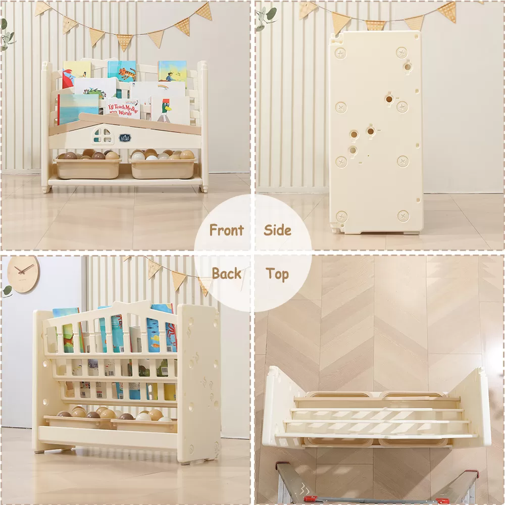 Little Story - Kids Bookshelf with 2 Toy Storage Bins - White