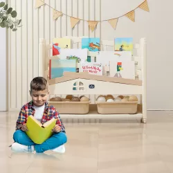 Little Story - Kids Bookshelf with 2 Toy Storage Bins - White