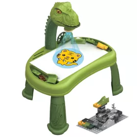 Little Story DIY T - Rex 3 - IN - 1 Spinning Puzzle Block Table, Projection Drawing Board & Learning Table Set (81 Pcs), STEM Series - Multicolor