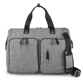 Little Story Gabrielle Mom Dad XL Travel Diaper Bag w/ Diaper Changing Mat- Grey