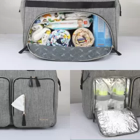 Little Story Gabrielle Mom Dad XL Travel Diaper Bag w/ Diaper Changing Mat- Grey