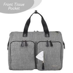 Little Story Gabrielle Mom Dad XL Travel Diaper Bag w/ Diaper Changing Mat- Grey