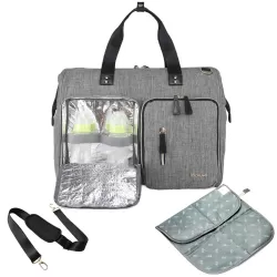 Little Story Gabrielle Mom Dad XL Travel Diaper Bag w/ Diaper Changing Mat- Grey