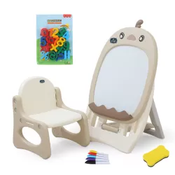 Little Story - Drawing Board with Chair, Magnetic Numbers, 5 Color Pen and Eraser- Beige