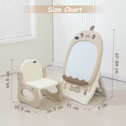 Little Story - Drawing Board with Chair, Magnetic Numbers, 5 Color Pen and Eraser- Beige