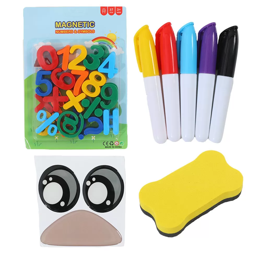 Little Story - Drawing Board with Chair, Magnetic Numbers, 5 Color Pen and Eraser- Beige