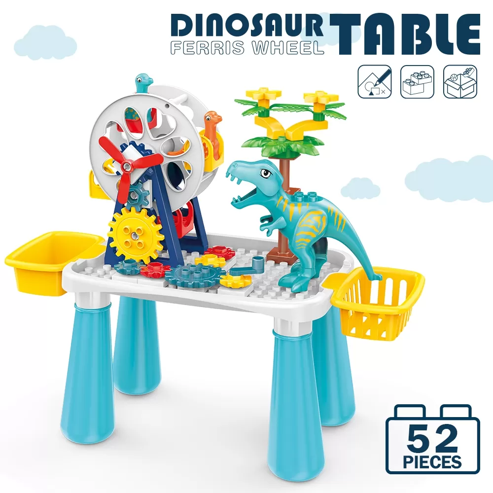 Little Story DIY Dinosaur Ferris Wheels Blocks Table(52pcs), STEM Series - Multicolor