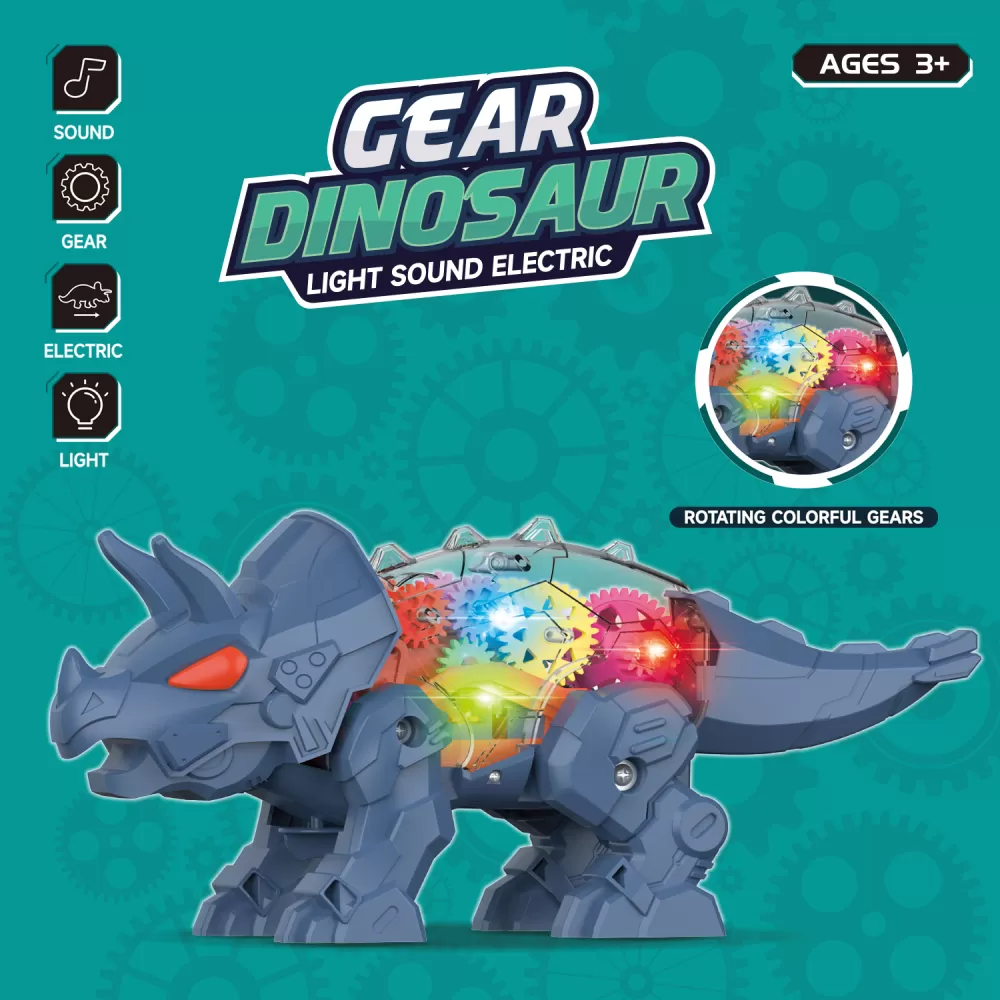 Little Story Electric DIY Gear Dinosaur With Light and Sound (Excluded 3*1.5 AA Batteries)-Blue