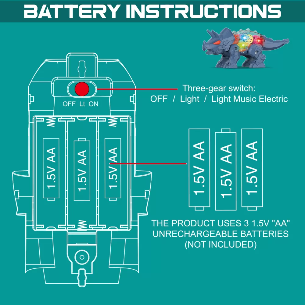 Little Story Electric DIY Gear Dinosaur With Light and Sound (Excluded 3*1.5 AA Batteries)-Blue