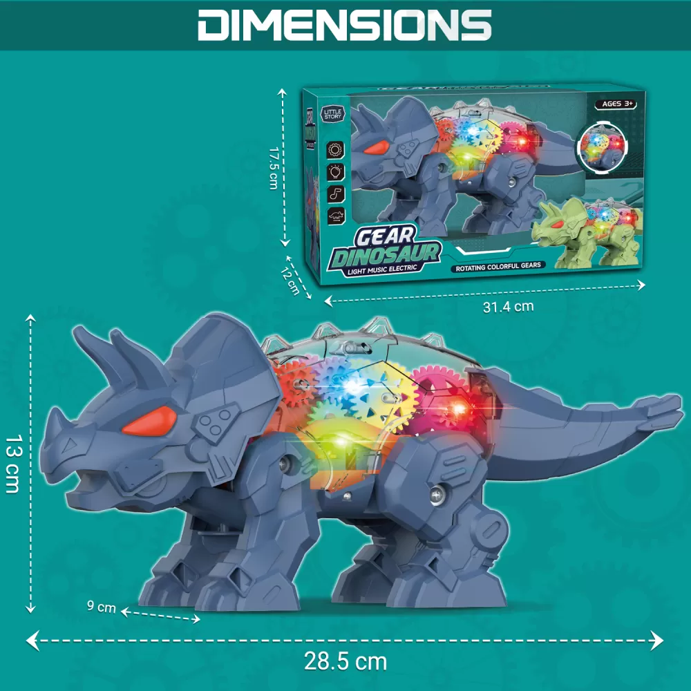 Little Story Electric DIY Gear Dinosaur With Light and Sound (Excluded 3*1.5 AA Batteries)-Blue