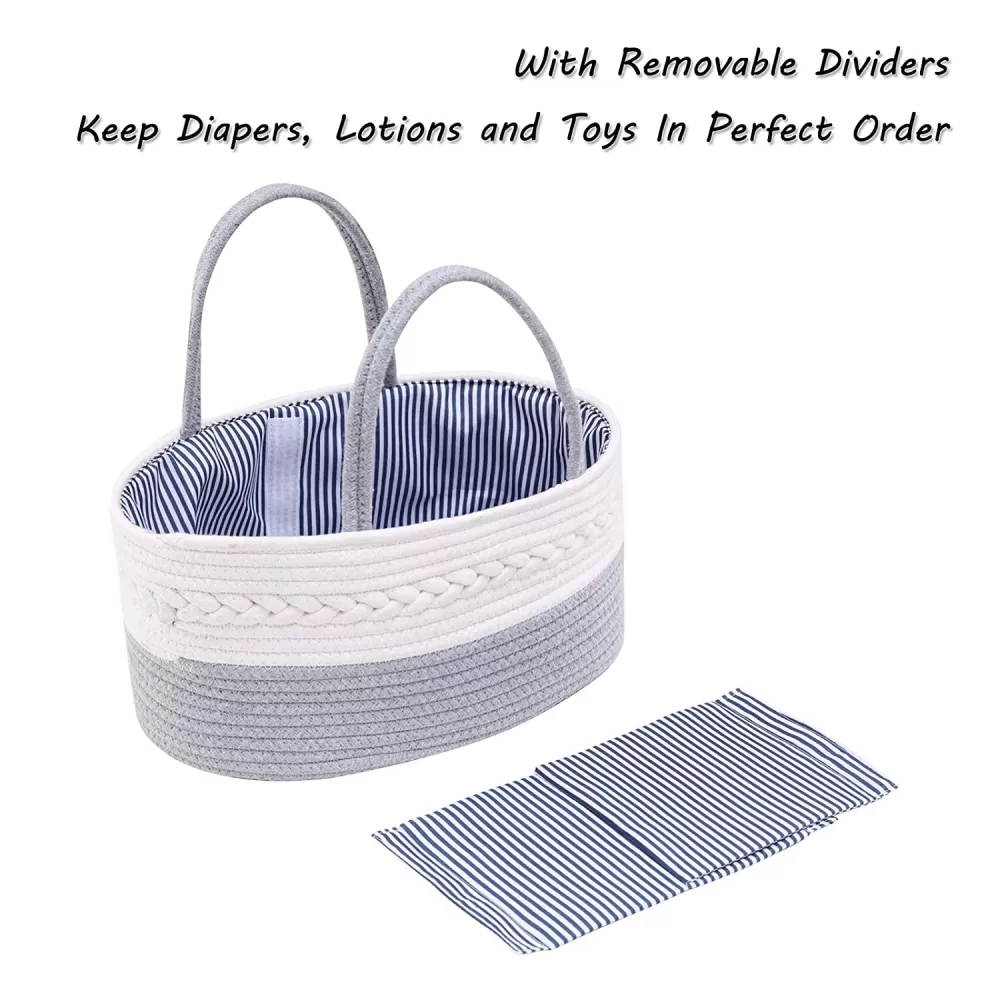 Little Story Cotton Rope Diaper Caddy - Grey