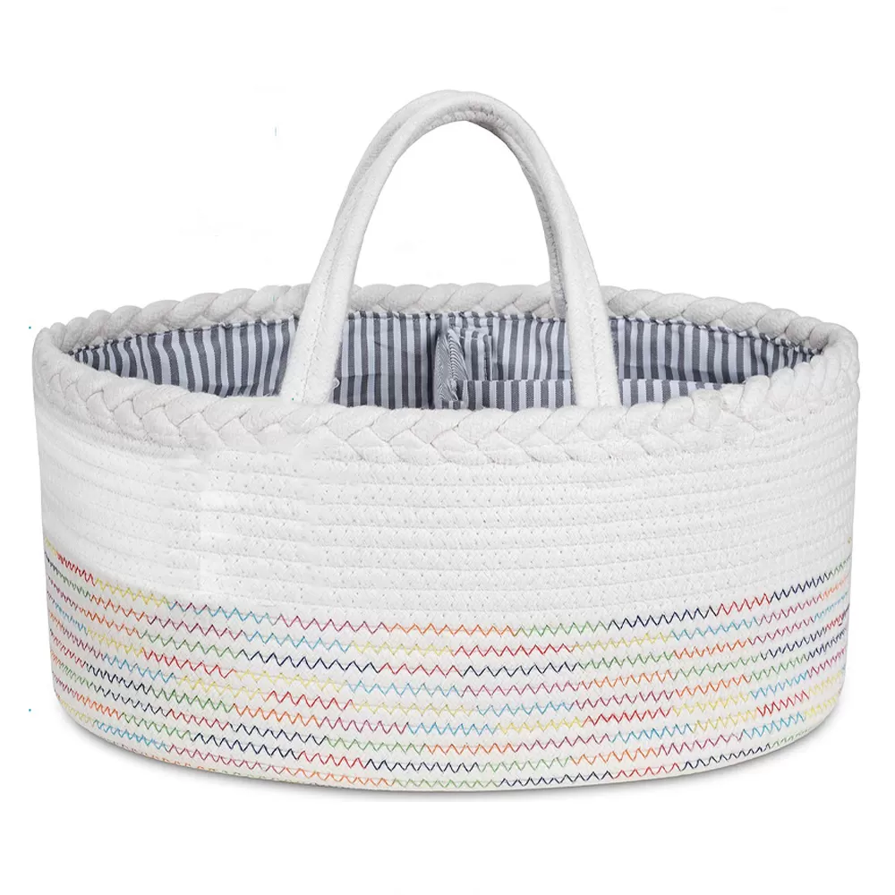 Little Story Cotton Rope Diaper Caddy - White Rainbow