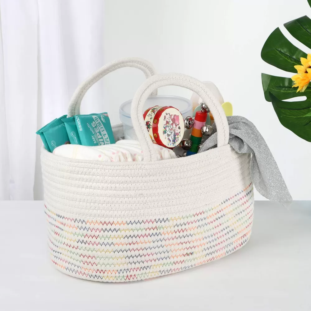 Little Story Cotton Rope Diaper Caddy - White Rainbow