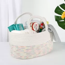 Little Story Cotton Rope Diaper Caddy - White Rainbow