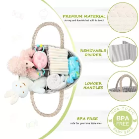 Little Story Cotton Rope Diaper Caddy - White Rainbow