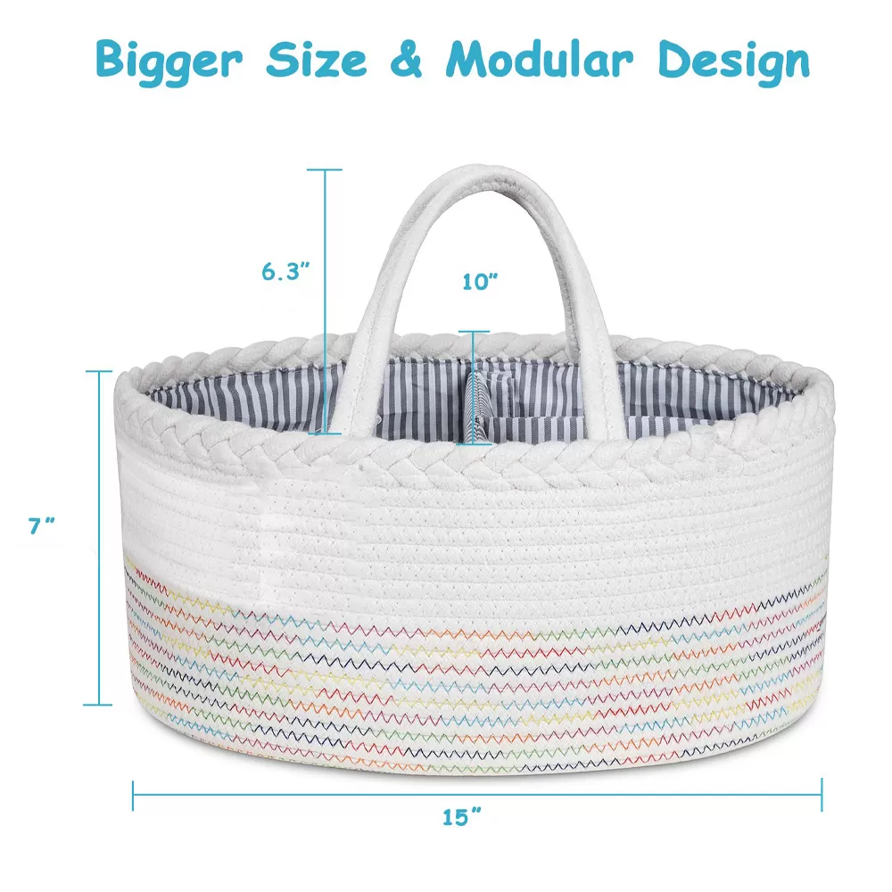 Little Story Cotton Rope Diaper Caddy - White Rainbow