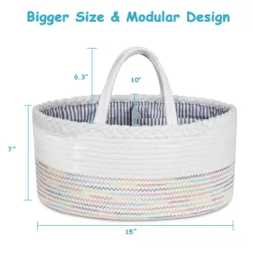 Little Story Cotton Rope Diaper Caddy - White Rainbow