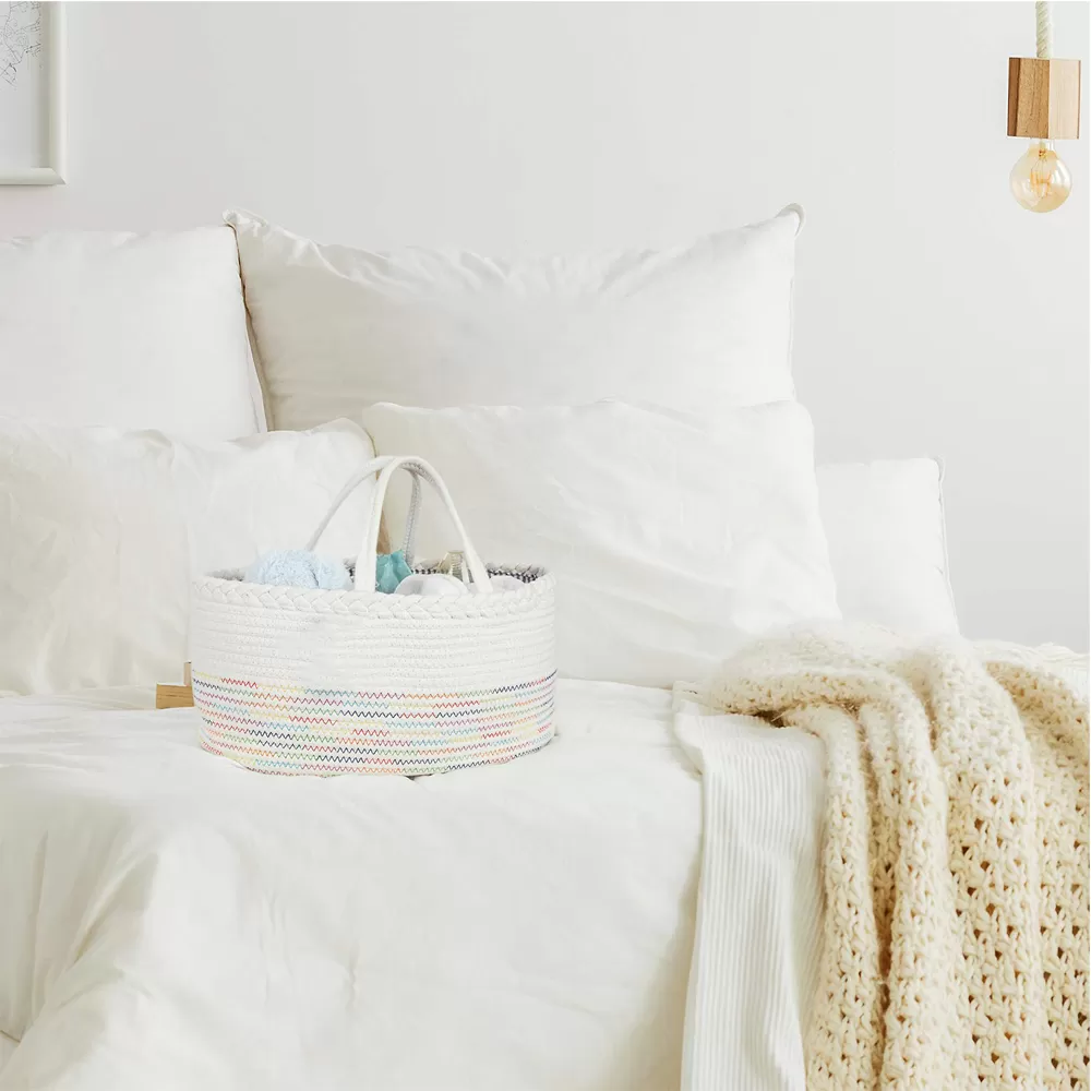 Little Story Cotton Rope Diaper Caddy - White Rainbow