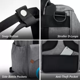 Little Story Elite Diaper Bag with Stroller Hooks & Changing mat - Grey