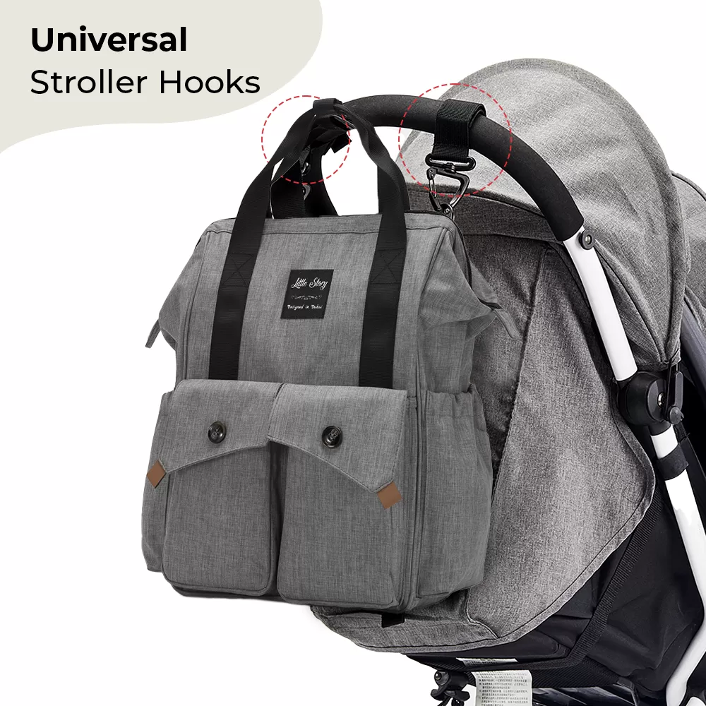 Little Story Elite Diaper Bag with Stroller Hooks &amp; Changing mat - Grey