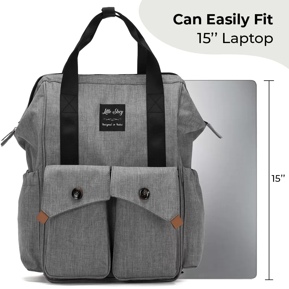 Little Story Elite Diaper Bag with Stroller Hooks &amp; Changing mat - Grey