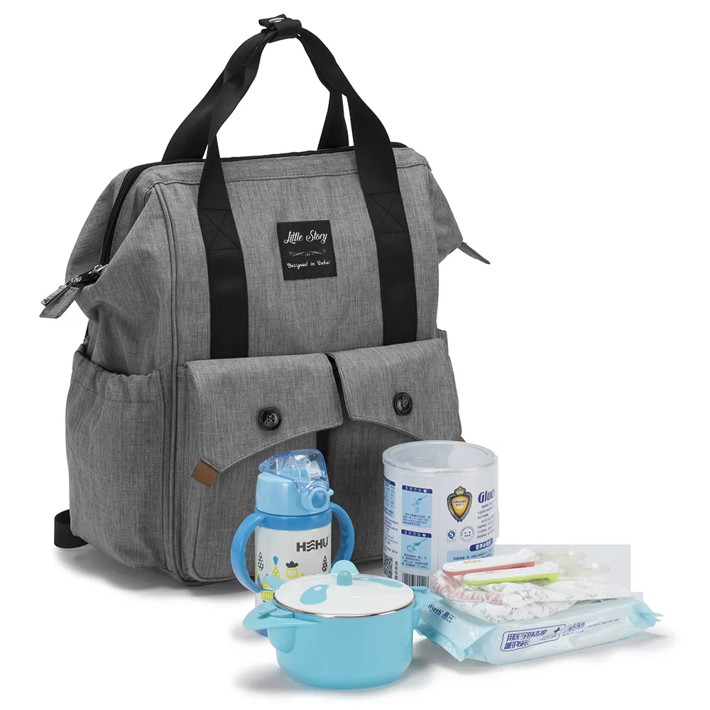 Little Story Elite Diaper Bag with Stroller Hooks &amp; Changing mat - Grey