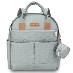 Little Story Quilted Diaper Backpack with Pacifier bag and Stroller hooks - Wedgewood Green